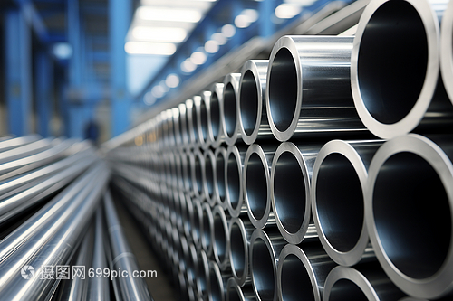 工厂仓库中的钢管堆积